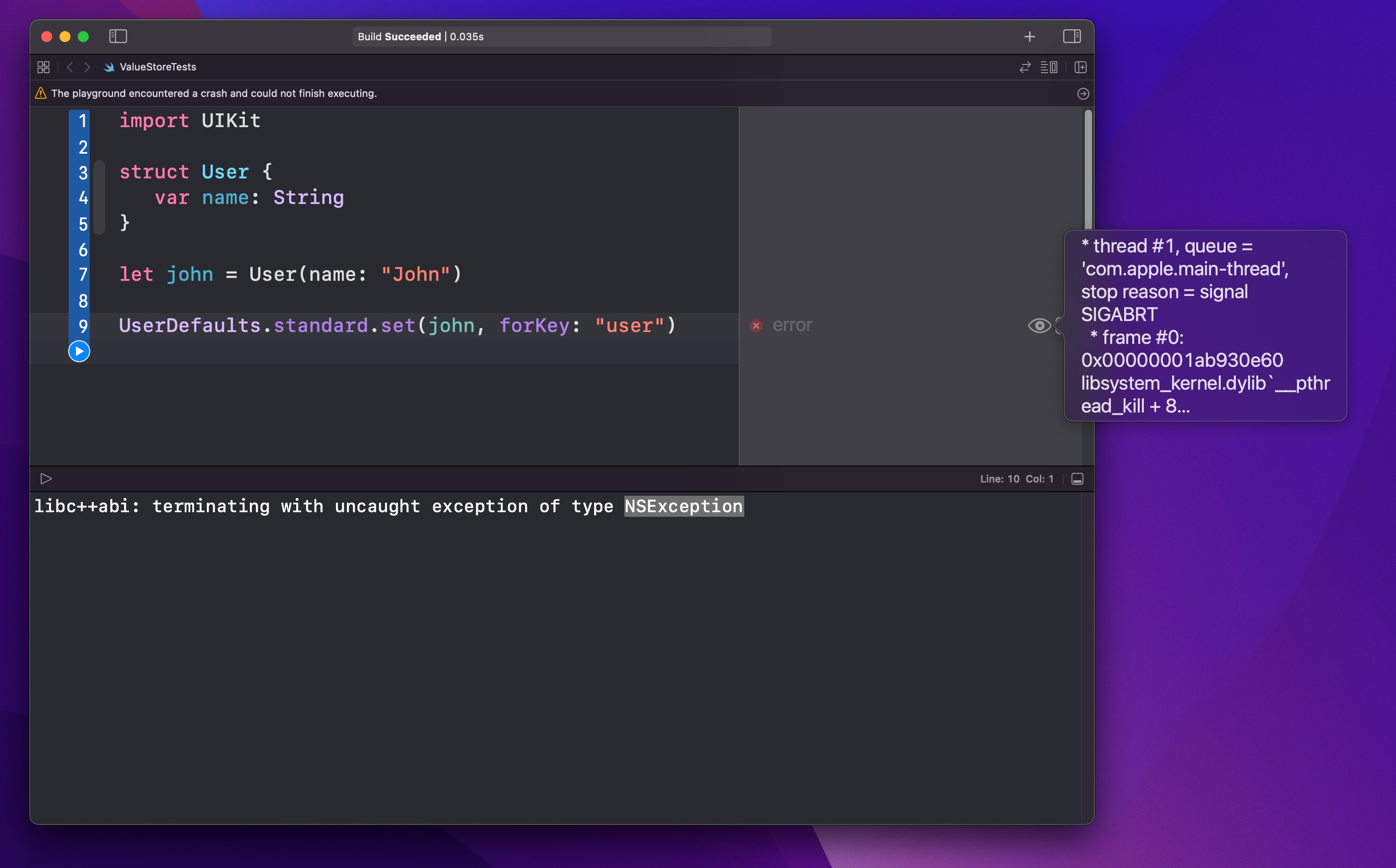 Exception thrown when trying to save an unsupported type